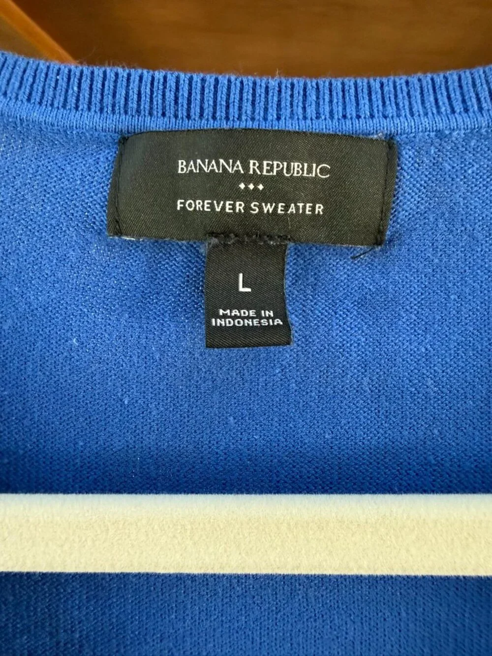 Banana Republic Forever Sweater Blue V-Neck Knit Pullover Large Cotton Blend